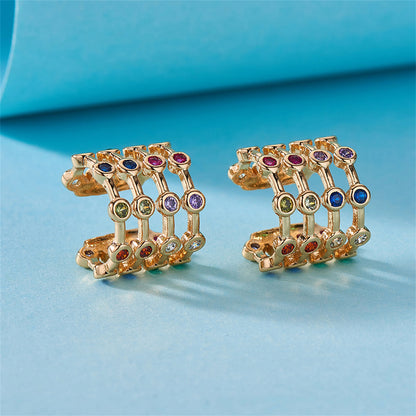 Red and Blue Cubic Zirconia Multicolor Layered Ear Cuffs, stud earrings for women, everyday style, detail close-up
