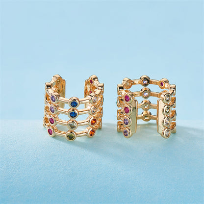 Red and Blue Cubic Zirconia Multicolor Layered Ear Cuffs, stud earrings for women, everyday style, lifestyle look