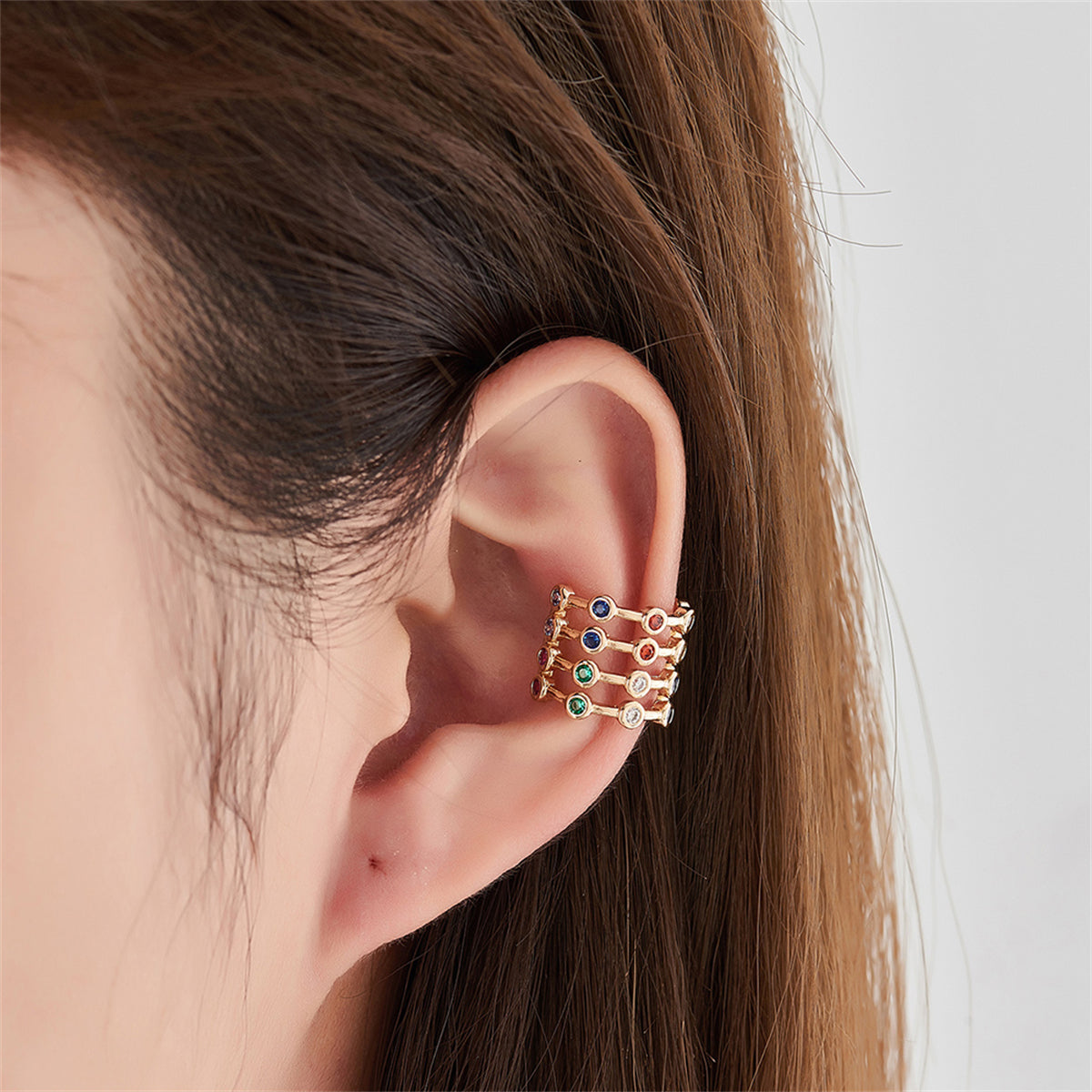 Red and Blue Cubic Zirconia Multicolor Layered Ear Cuffs, stud earrings for women, everyday style, styled look