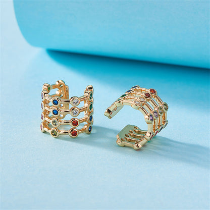 Red and Blue Cubic Zirconia Multicolor Layered Ear Cuffs, stud earrings for women, everyday style, side view