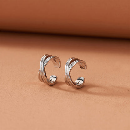 Silver-Plated Crossing Stacked Line Ear Cuffs