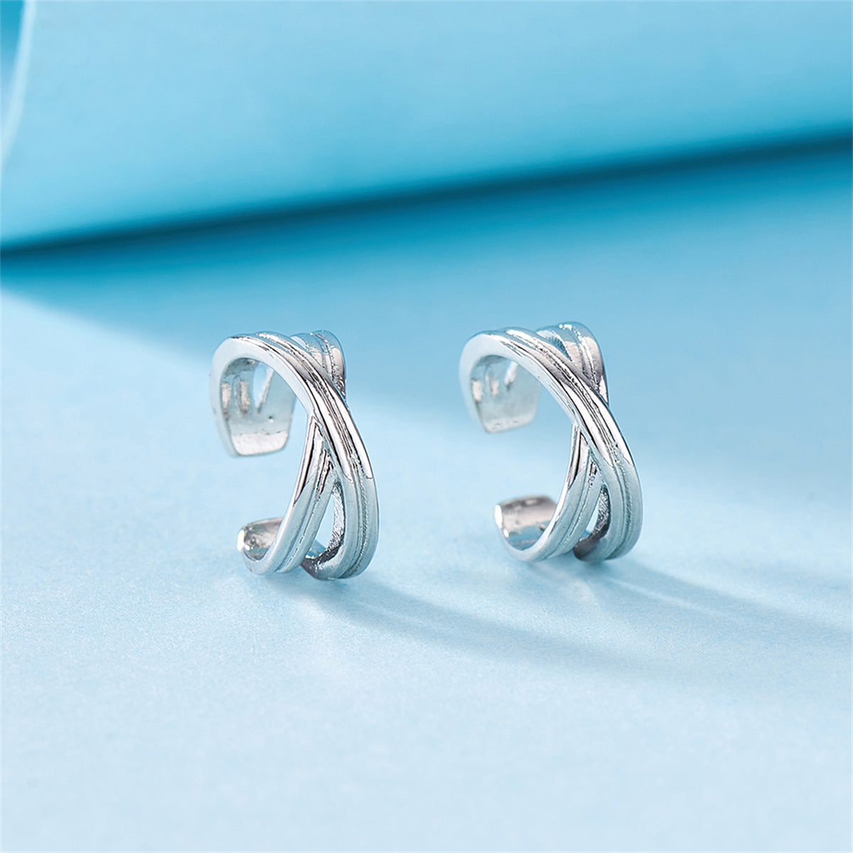 Silver-Plated Crossing Stacked Line Ear Cuffs