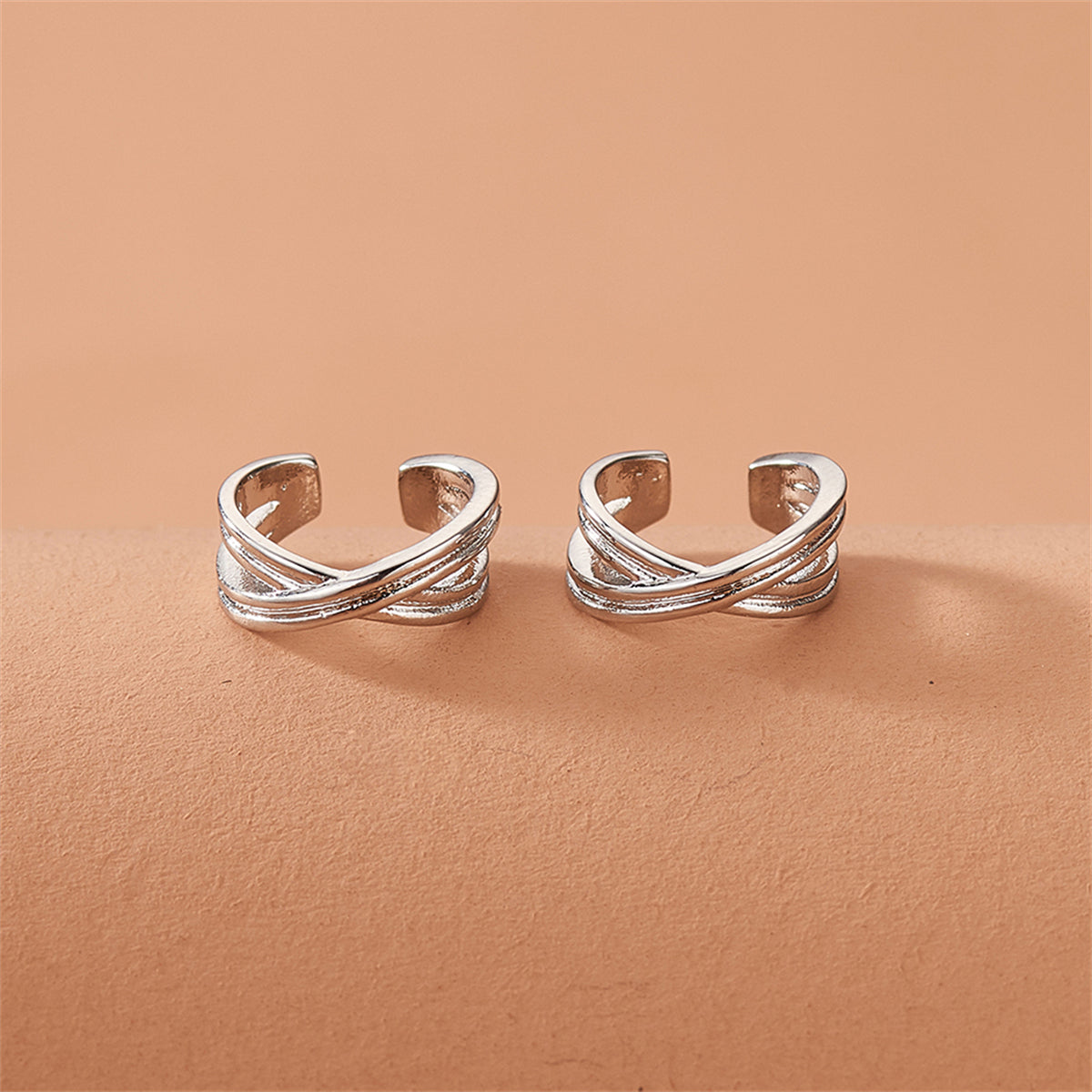 Silver-Plated Crossing Stacked Line Ear Cuffs