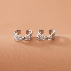 Silver-Plated Crossing Stacked Line Ear Cuffs