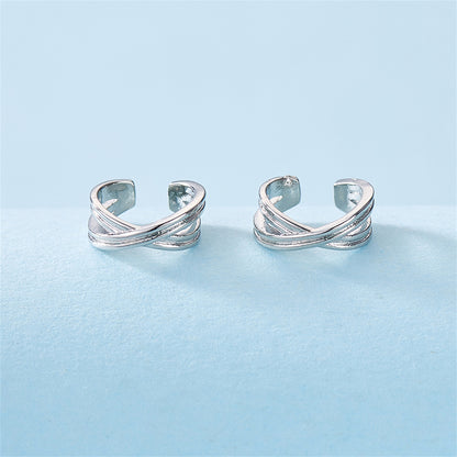 Silver-Plated Crossing Stacked Line Ear Cuffs, silver stud earrings for women, botanical inspired, styled look