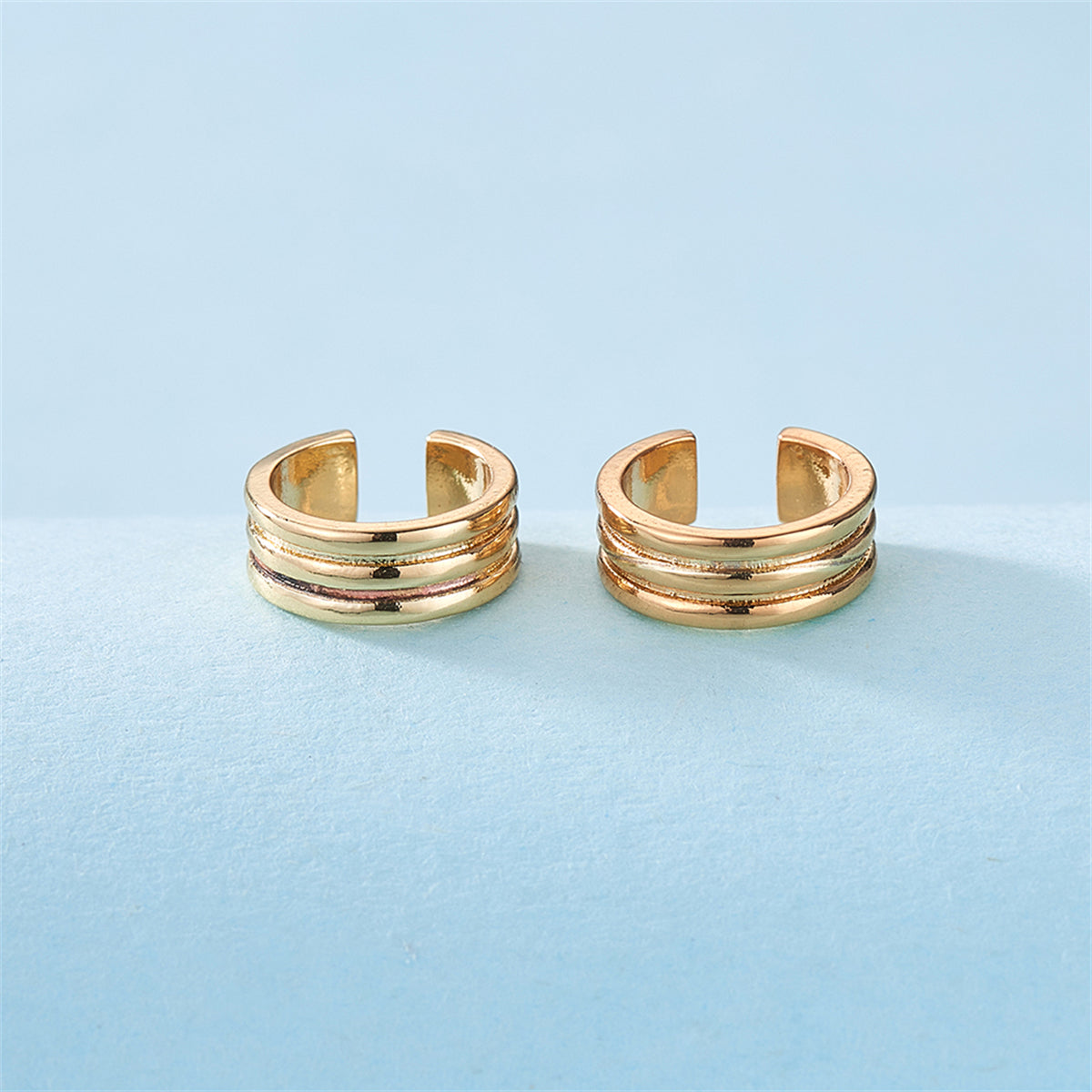18K Gold-Plated Stacked Ear Cuffs, gold stud earrings for women, vintage-inspired design, side view