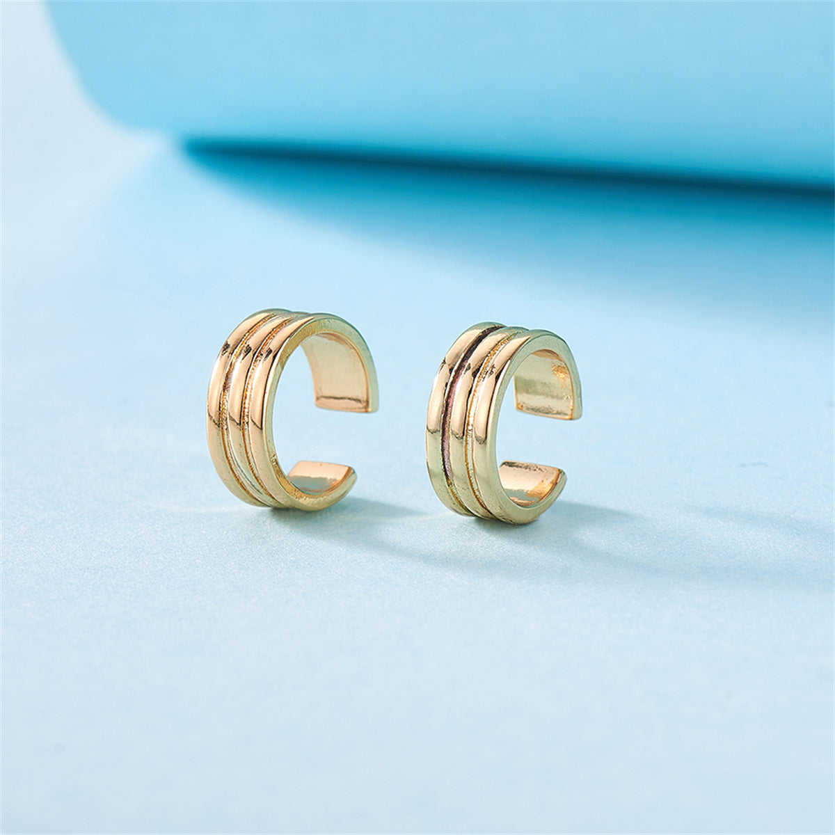 18K Gold-Plated Stacked Ear Cuffs, gold stud earrings for women, vintage-inspired design, detail close-up