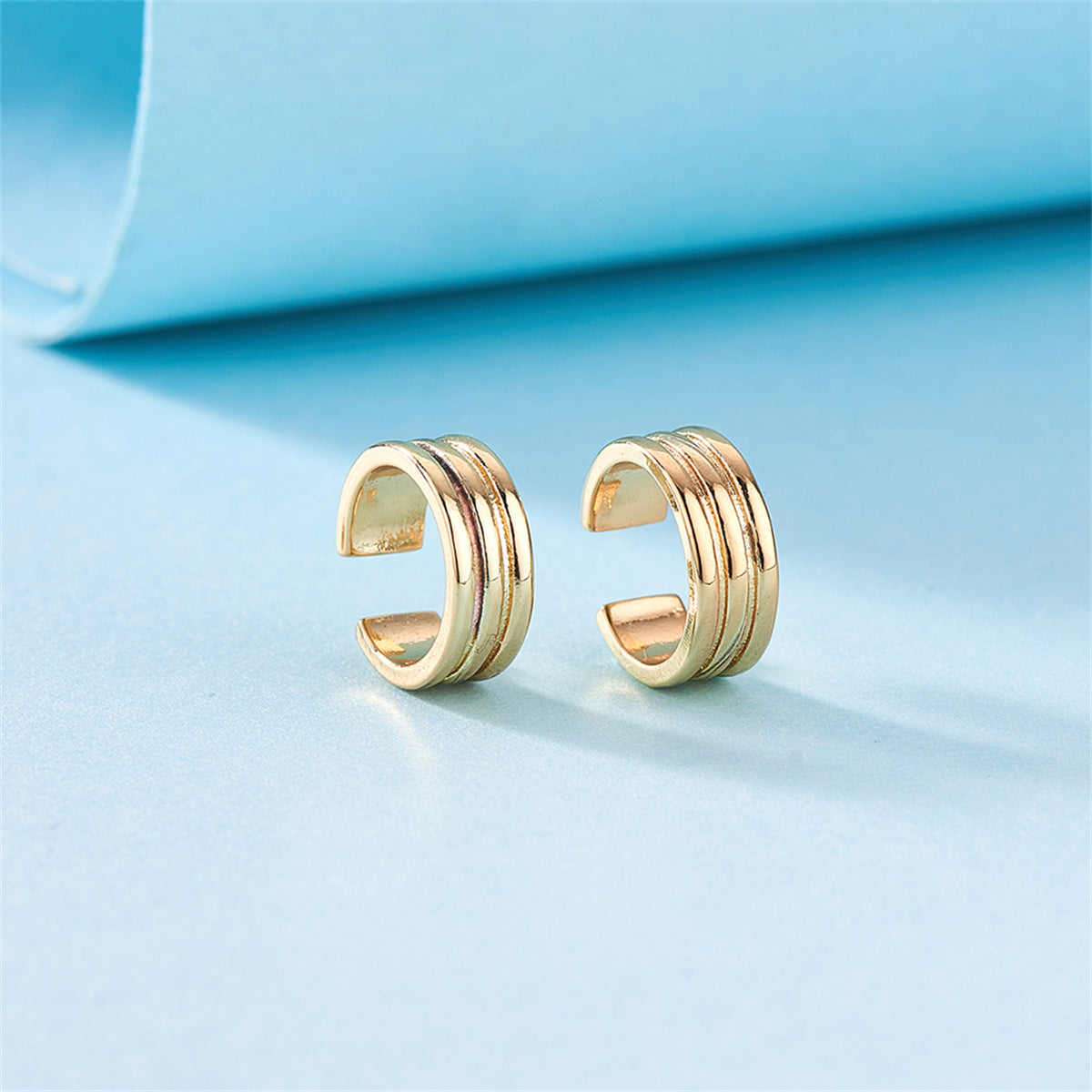 18K Gold-Plated Stacked Ear Cuffs, gold stud earrings for women, vintage-inspired design, lifestyle look