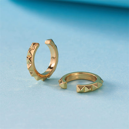 18K Gold-Plated Studded Ear Cuffs, gold stud earrings for women, botanical inspired, detail close-up