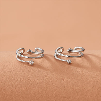 Cubic Zirconia and Silver-Plated Star Ear Cuffs, silver stud earrings for women, everyday style, side view