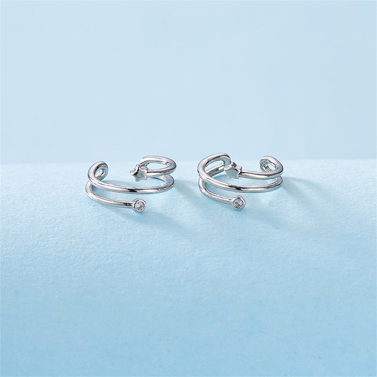 Cubic Zirconia and Silver-Plated Star Ear Cuffs, silver stud earrings for women, everyday style, lifestyle look