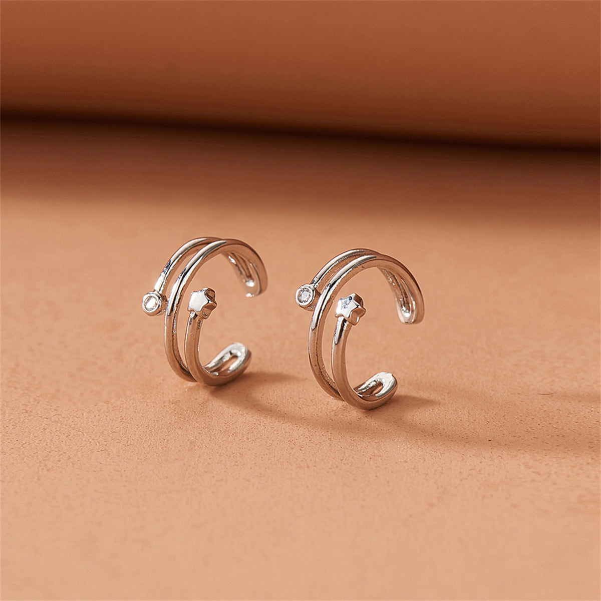 Cubic Zirconia & Silver-Plated Star Ear Cuffs