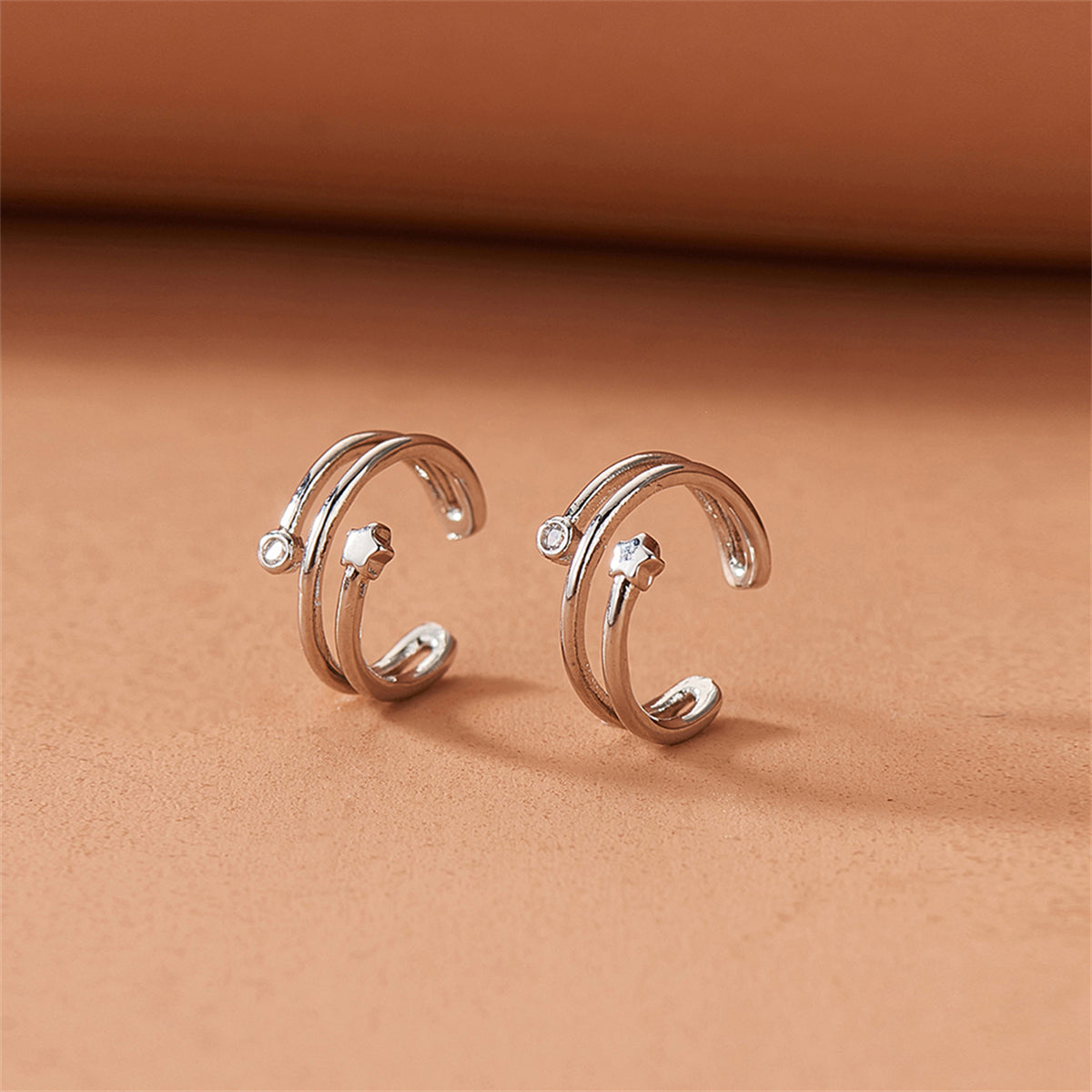 Cubic Zirconia & Silver-Plated Star Ear Cuffs