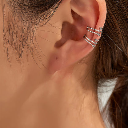 Cubic Zirconia and Silver-Plated Star Ear Cuffs, silver stud earrings for women, everyday style, front view