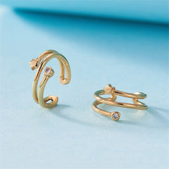Cubic Zirconia & 18K Gold-Plated Star Embellished Layered Ear Cuffs
