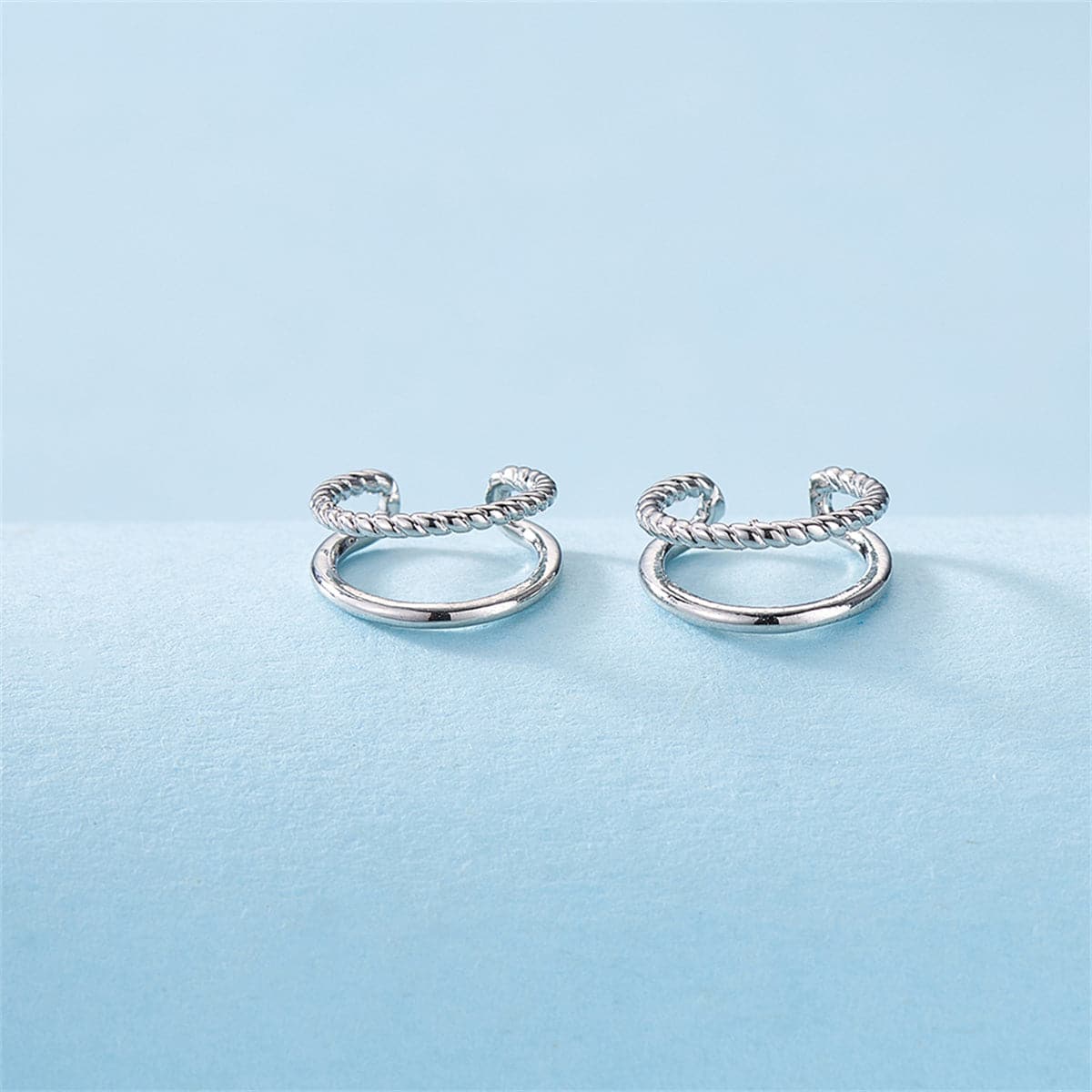 Silver-Plated Half-Twine Layered Ear Cuffs Set, silver drop earrings for women, elegant gift for her, side view