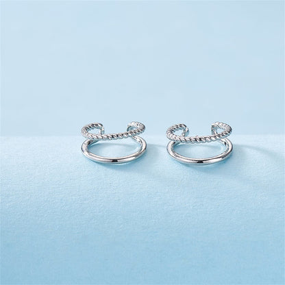 Silver-Plated Half-Twine Layered Ear Cuffs Set, silver drop earrings for women, elegant gift for her, side view