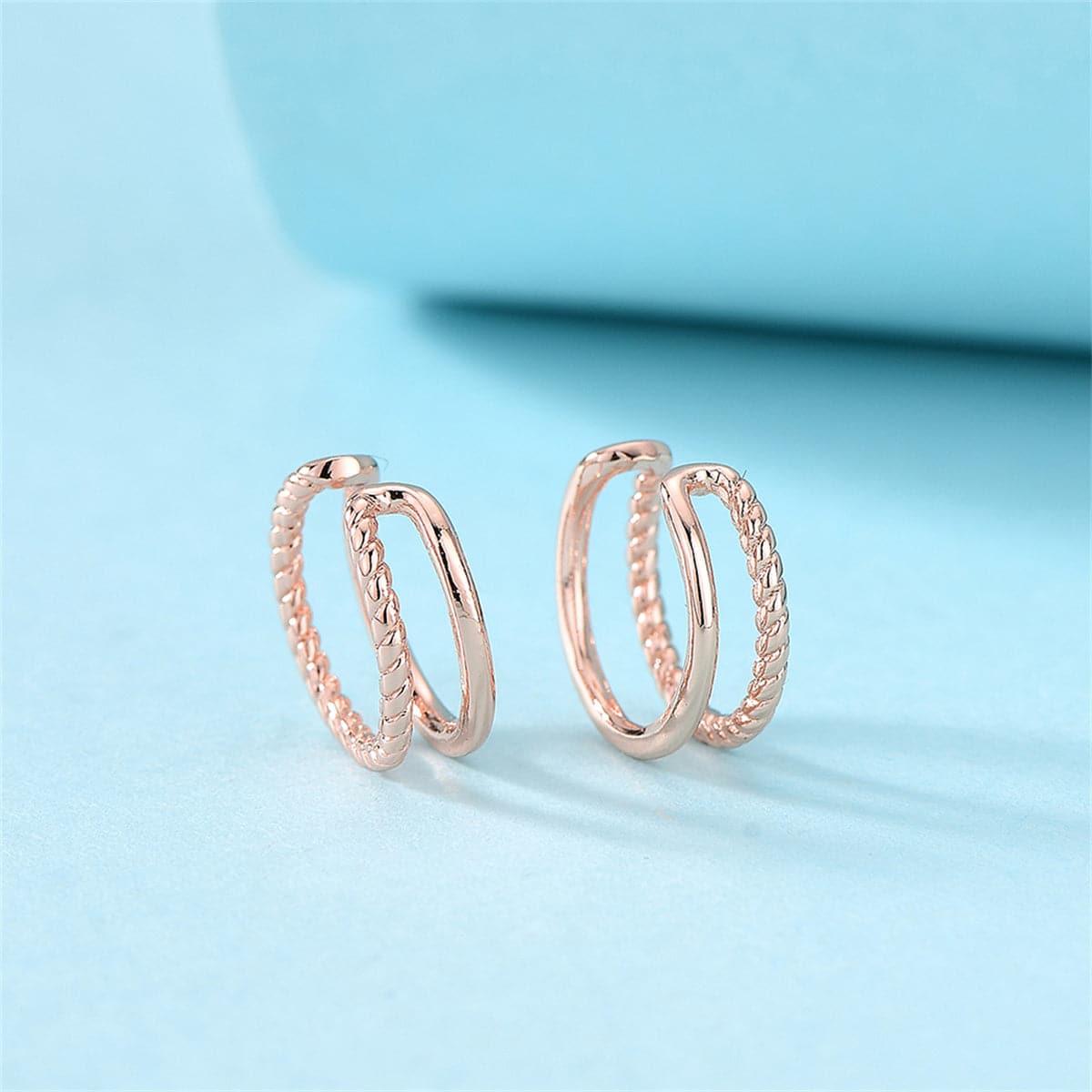 18K Rose Gold-Plated Half-Twine Layered Ear Cuffs Set, rose gold drop earrings for women, everyday style, front view