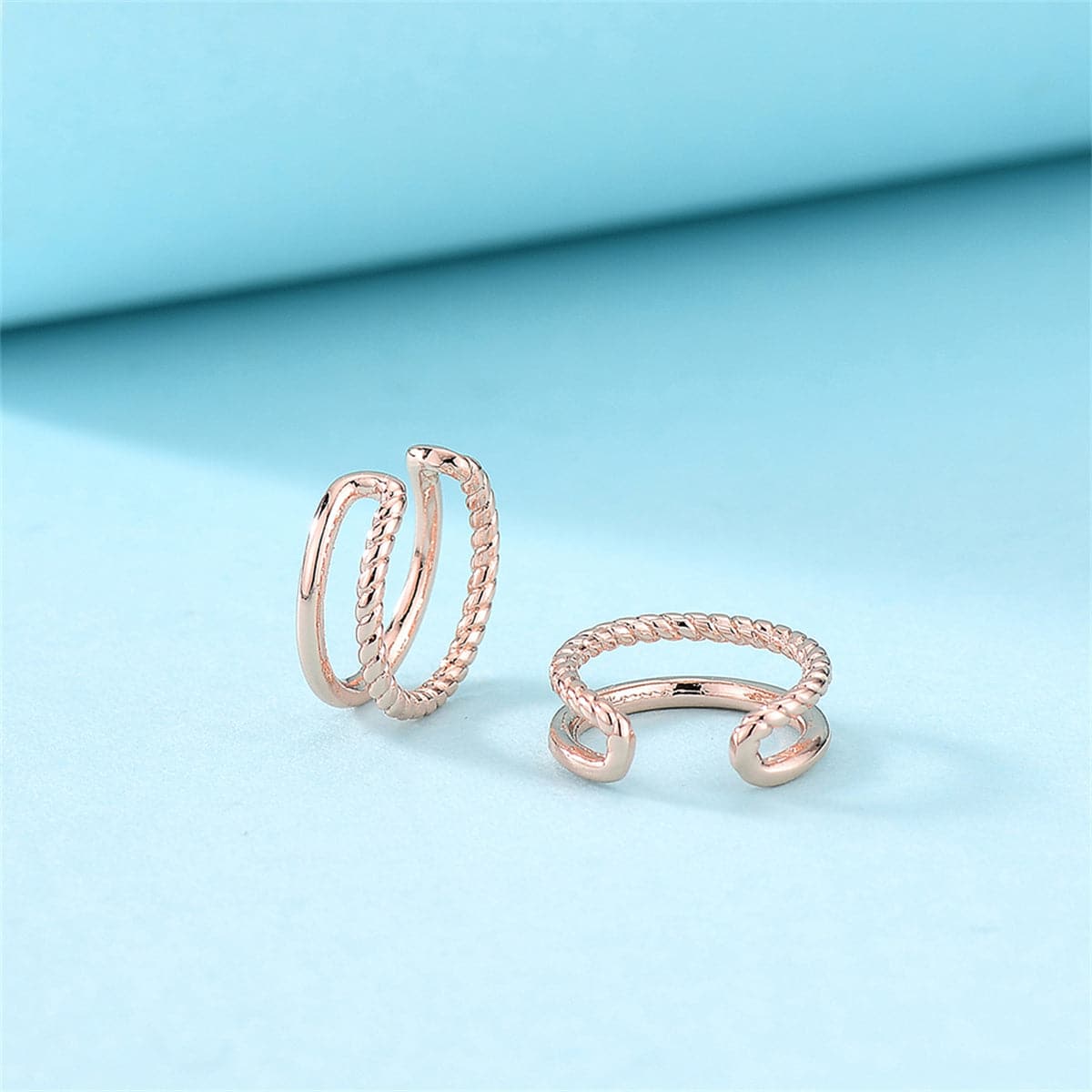18K Rose Gold-Plated Half-Twine Layered Ear Cuffs Set, rose gold drop earrings for women, everyday style, side view