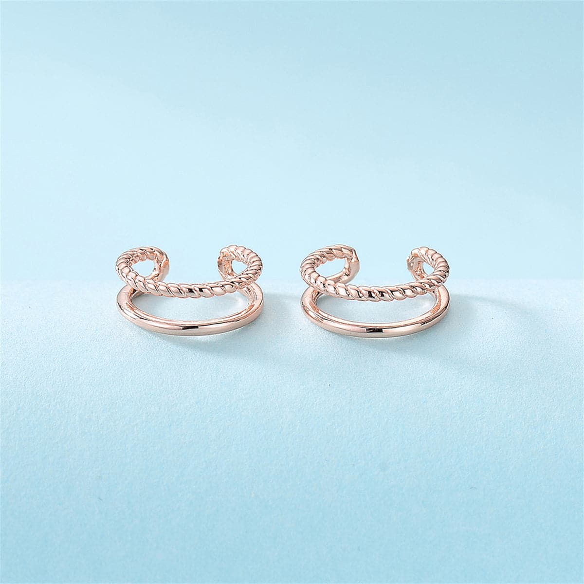 18K Rose Gold-Plated Half-Twine Layered Ear Cuffs Set, rose gold drop earrings for women, everyday style, styled look