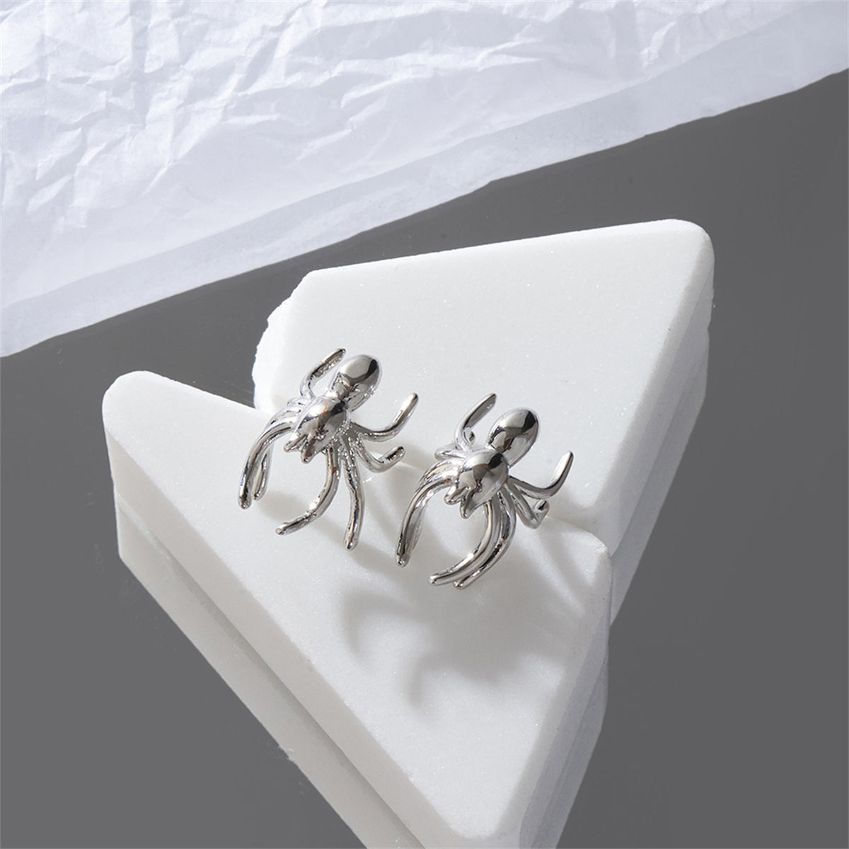 Silver-Plated Spider Ear Cuffs, silver stud earrings for women, botanical inspired, styled look