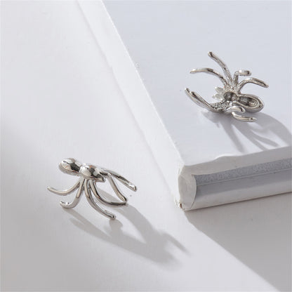 Silver-Plated Spider Ear Cuffs, silver stud earrings for women, botanical inspired, detail close-up