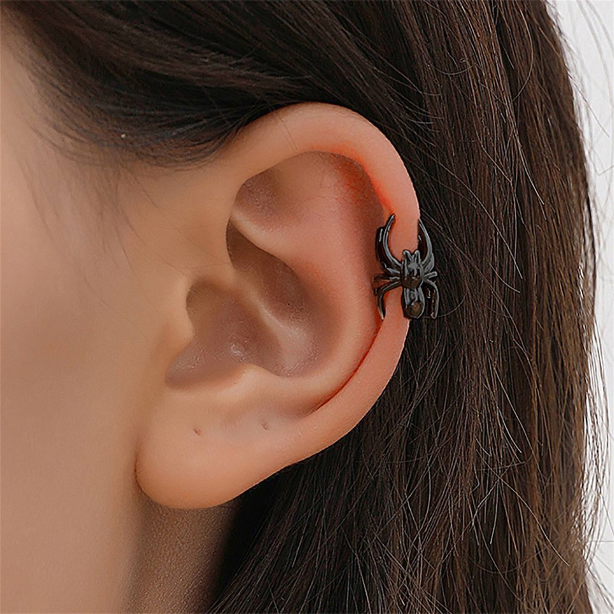 Black Spider Ear Cuffs, stud earrings for women, botanical inspired, front view