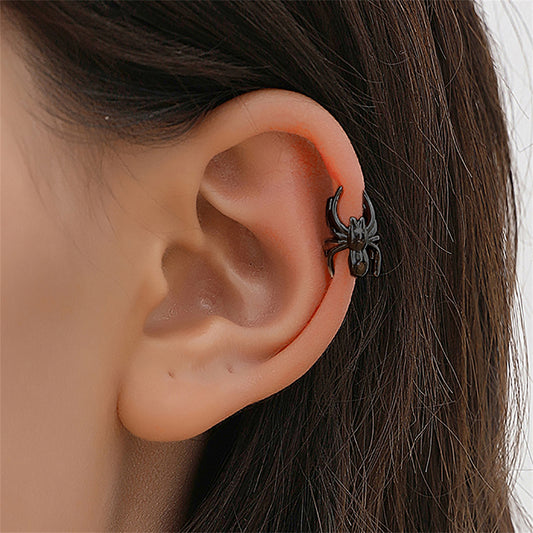 Black Spider Ear Cuffs, stud earrings for women, botanical inspired, front view