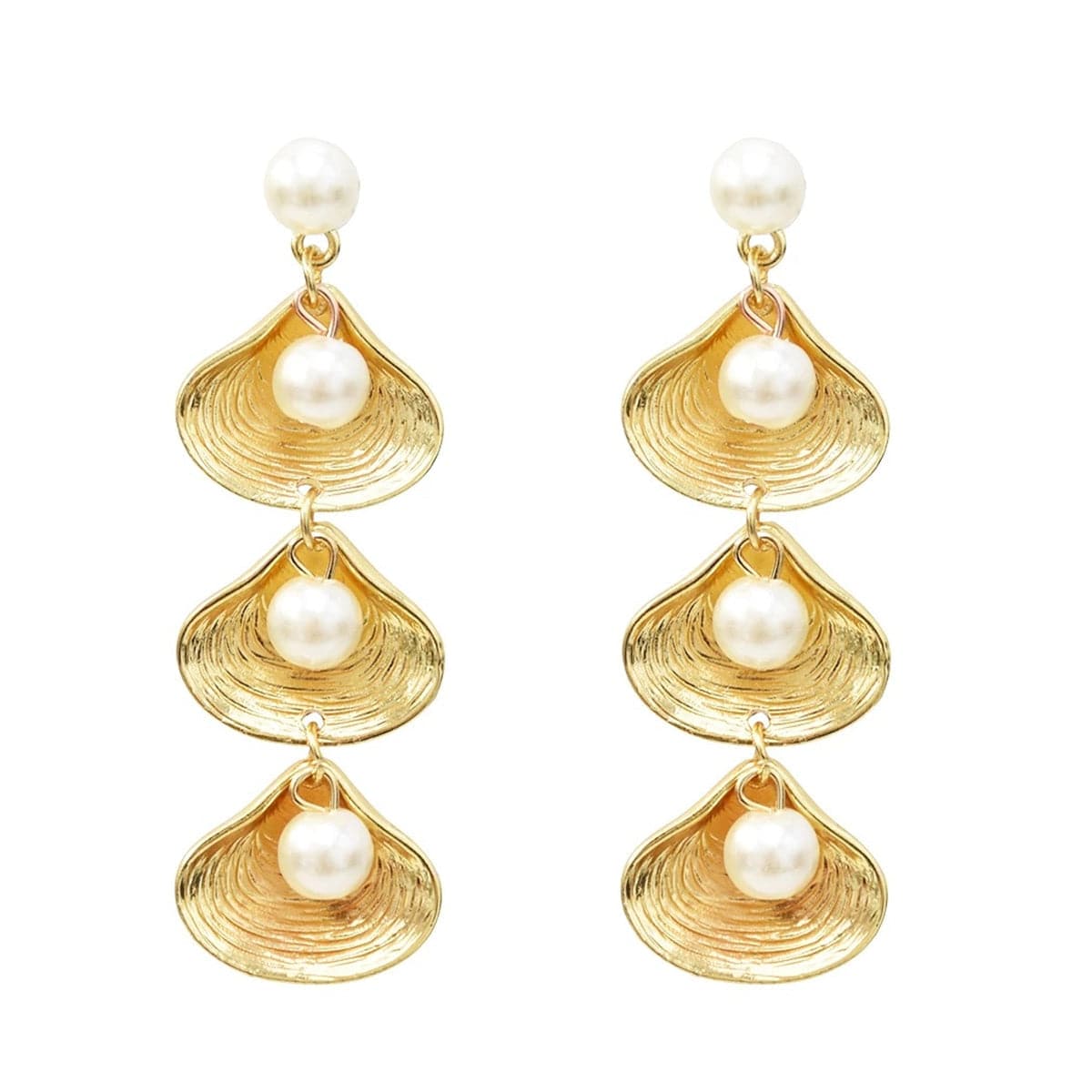 Pearl & 18K Gold-Plated Link Shell Drop Earrings