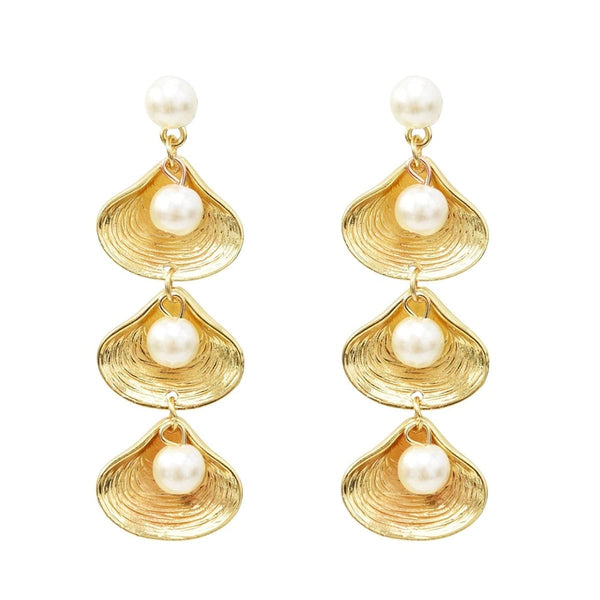 Imitation Pearl & 18k Gold-Plated Link Shell Drop Earrings