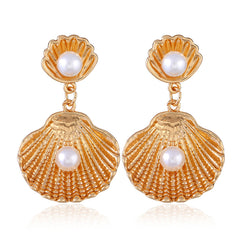 Pearl & 18K Gold-Plated Shell Drop Earrings