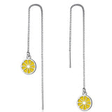Yellow & Silvertone Lemon Threader Earrings