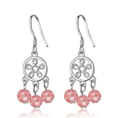 Strawberry Crystal & Silver-Plated Dream Catcher Drop Earrings