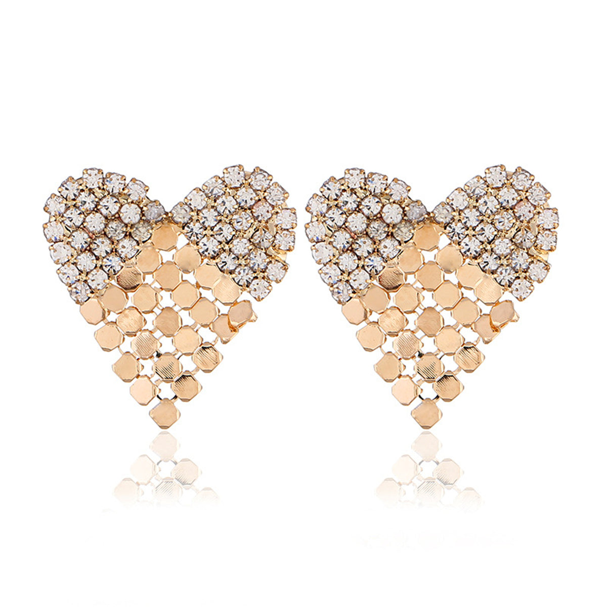 Cubic Zirconia & 18K Gold-Plated Sequin Heart Stud Earrings