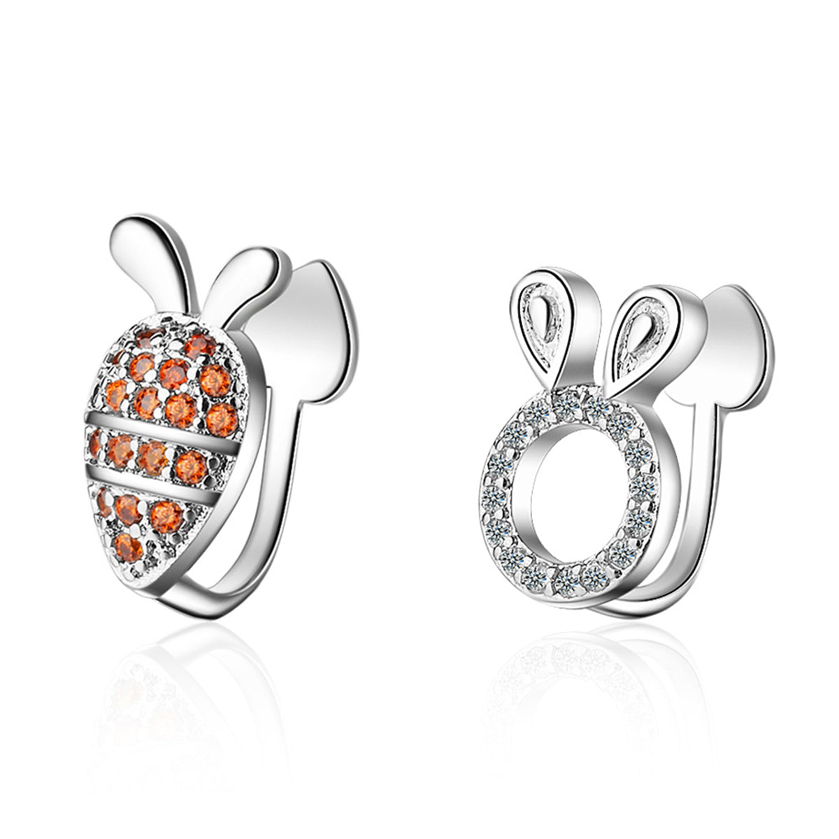 Orange Cubic Zirconia & Silver-Plated Radish Rabbit Asymmetrical Stud Earrings