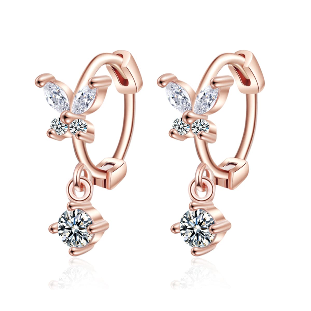 Cubic Zirconia & 18K Rose Gold-Plated Butterfly Drop Earrings