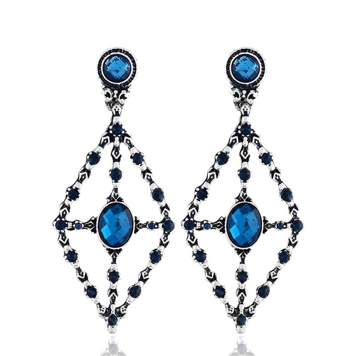 Blue cubic zirconia & Glass Crystal Rhombus Drop Earrings - streetregion