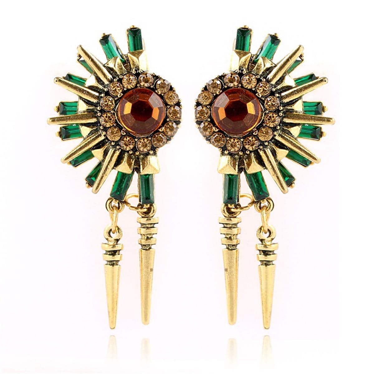 Cubic Zirocnia & 18K Gold-Plated Peacock Drop Earrings