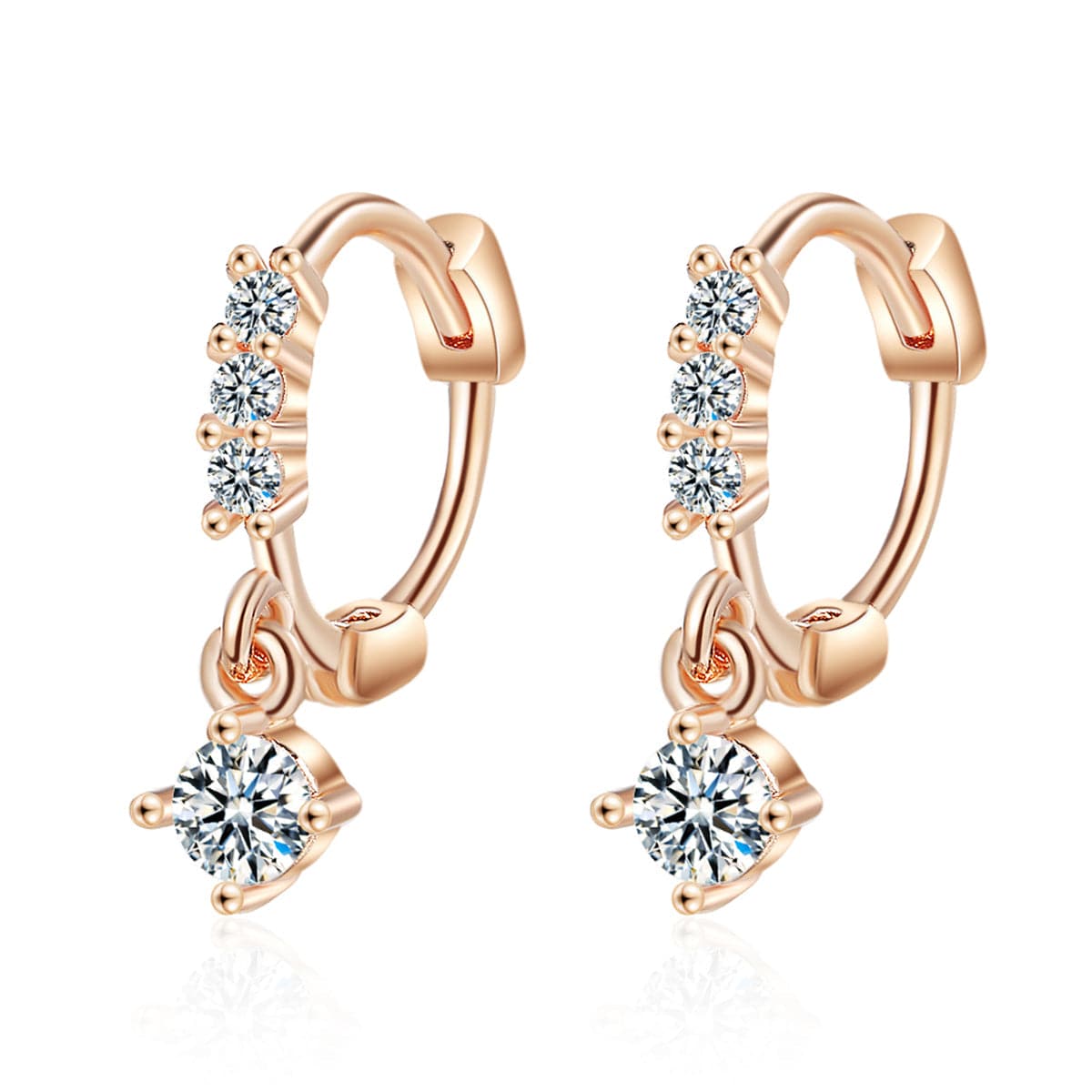 Cubic Zirconia & 18K Rose Gold-Plated Round-Cut Drop Earrings