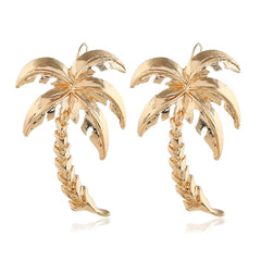 Elegant 18K gold-plated coconut tree drop earrings, perfect for adding a touch of tropical charm to any outfit.