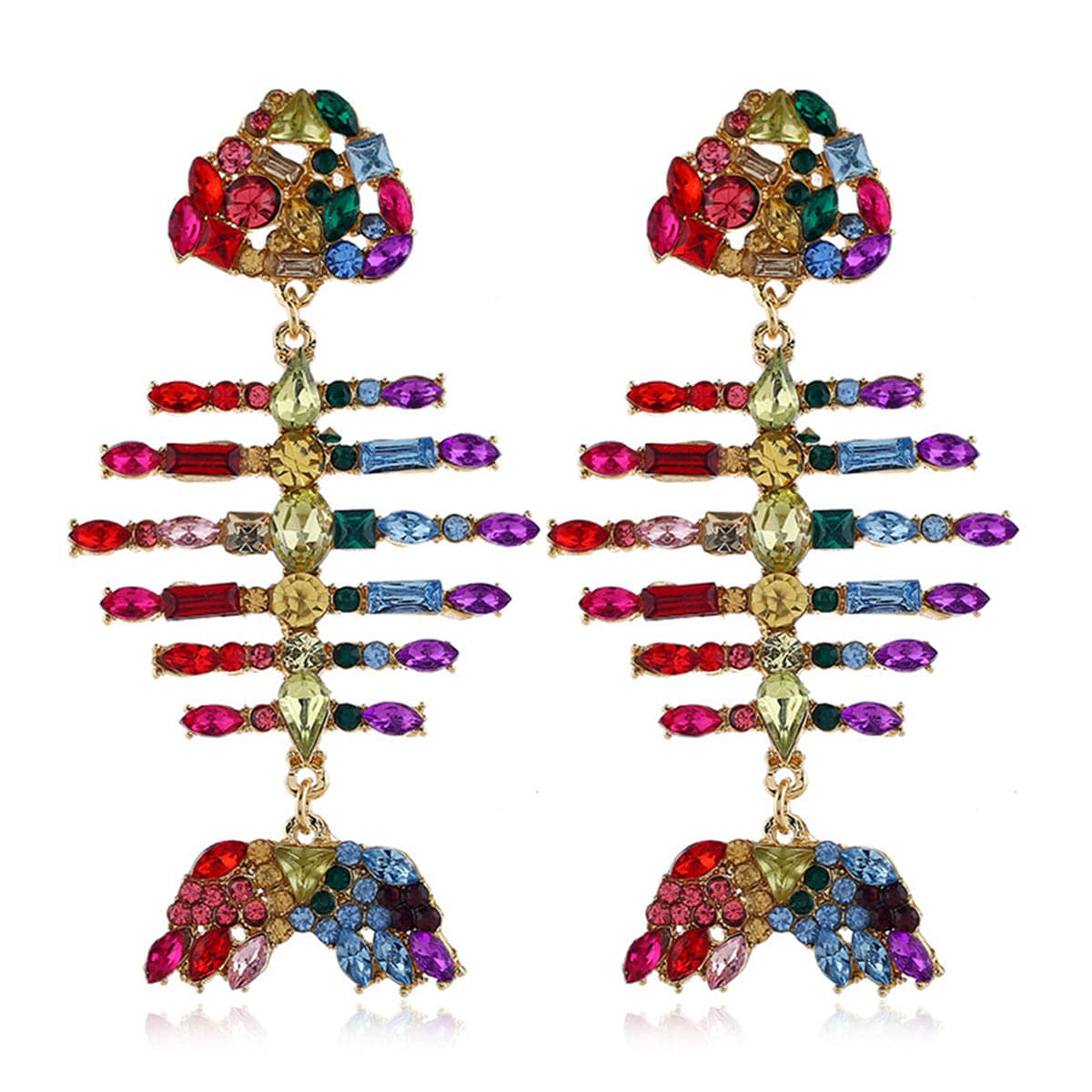 Multicolor Cubic Zirconia & 18K Gold-Plated Fishbone Drop Earrings