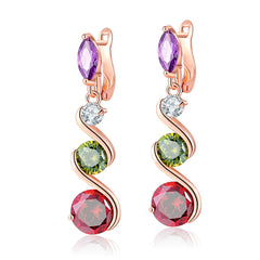 Purple & Red Crystal Wave Drop Earrings