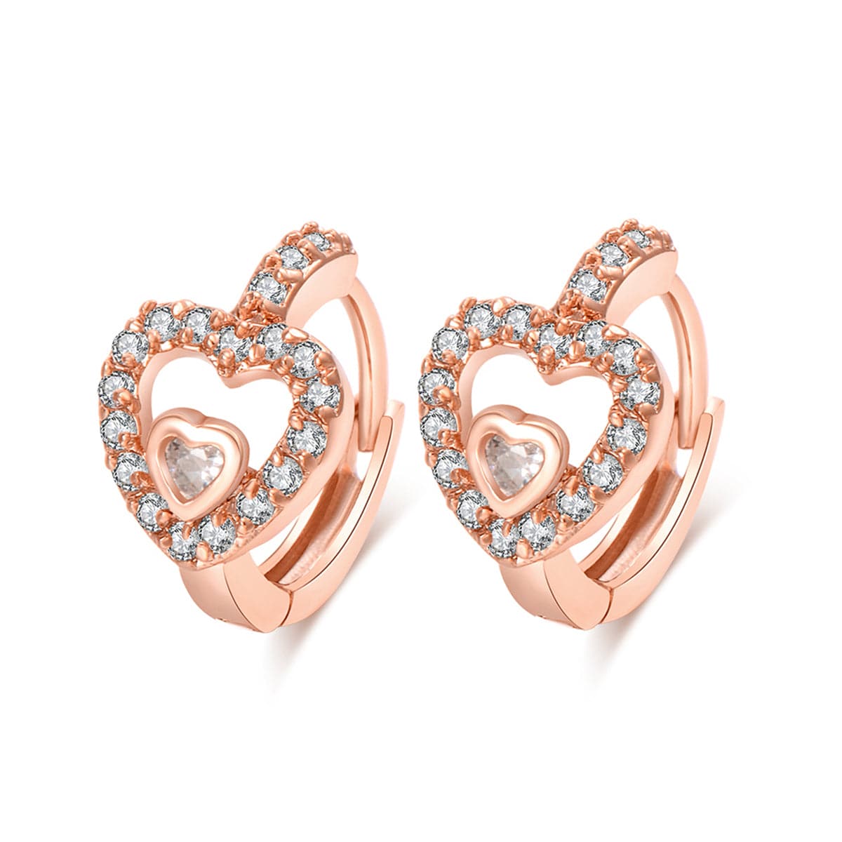 Cubic Zirconia & 18K Rose Gold-Plated Heart Huggie Earrings