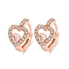 Cubic Zirconia & 18K Rose Gold-Plated Heart Huggie Earrings