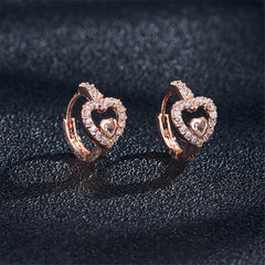 Cubic Zirconia & 18K Rose Gold-Plated Heart Huggie Earrings