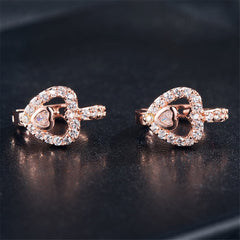 Cubic Zirconia & 18K Rose Gold-Plated Heart Huggie Earrings