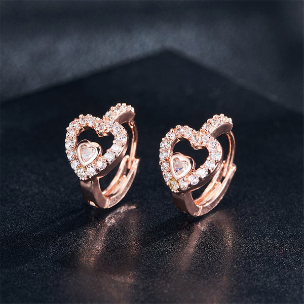 Cubic Zirconia & 18k Rose Gold-Plated Heart Huggie Earrings