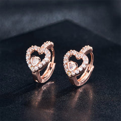 Cubic Zirconia & 18K Rose Gold-Plated Heart Huggie Earrings