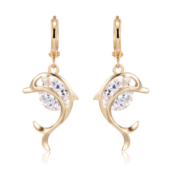 Cubic Zirconia & 18K Gold-Plated Dolphin Drop Earrings