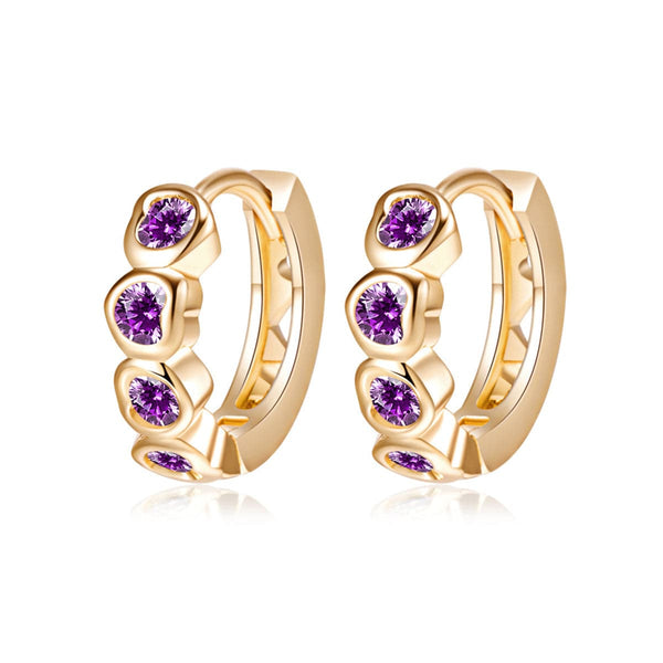 Purple Cubic Zirconia & Goldtone Heart Huggie Earrings